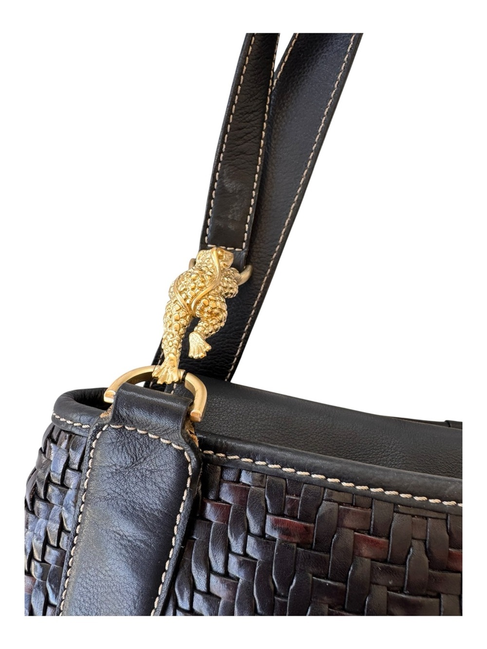 Barry Kieselstein-Cord Vinatge Woven Leather Frog Ladybug Shoulder Bag Italy - Picture 2 of 15